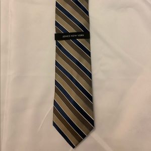Navy Blue Tan Brown Stripe Tie